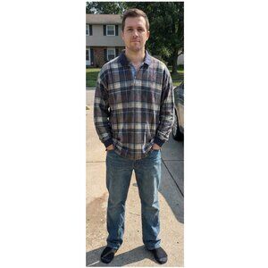 Vintage Bugle Boy Long Sleeve Plaid Polo Shirt Men XL 90s Grunge Skater